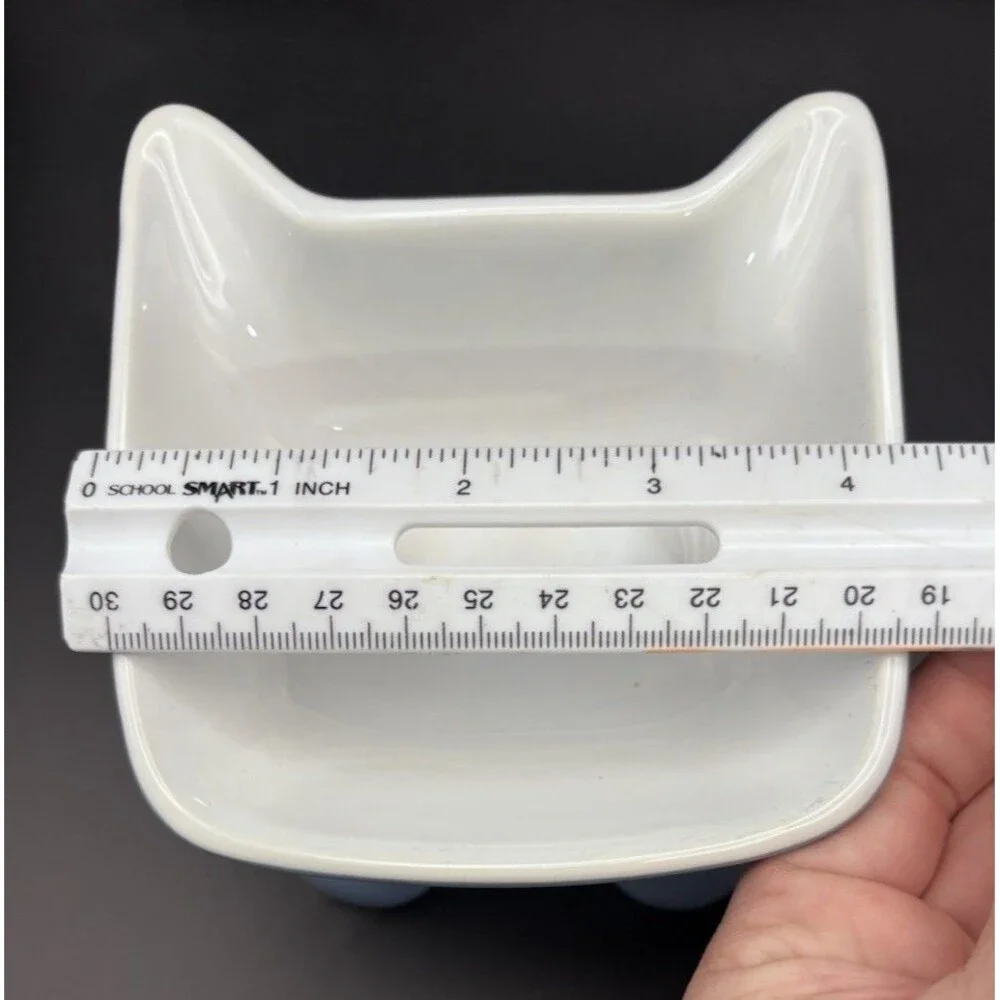 Whisker City Cat Shaped Raised Pink/Blue Food Water Bowl Ceramic Anti Vomiting